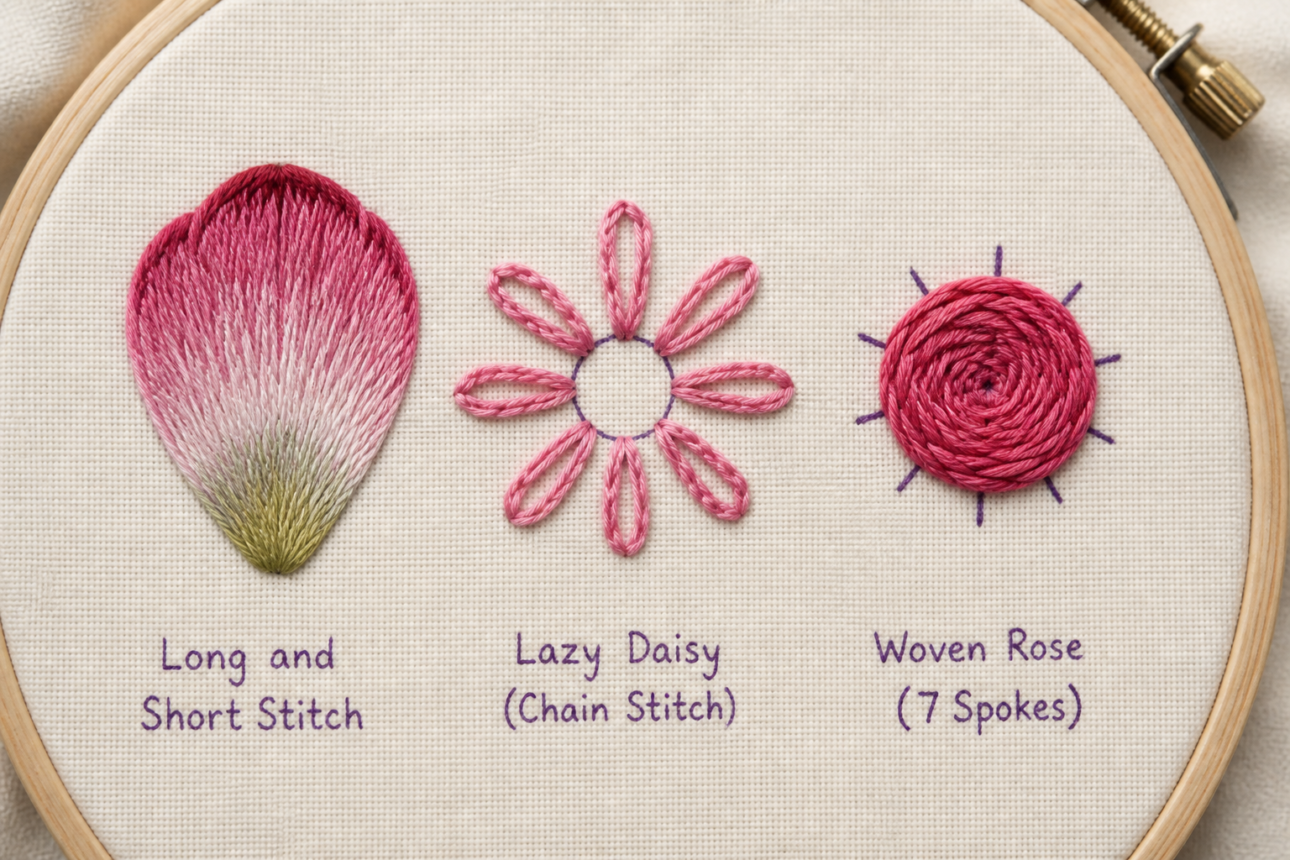 How to Embroider Flowers Step by Step 5 Step 3: Create the Petal Base