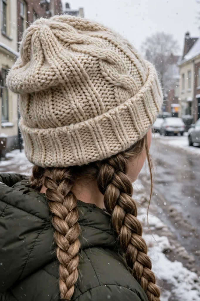 braided_pigtails_snowy_street braided pigtails snowy street