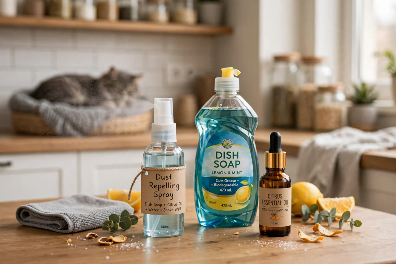 dish soap dust spray setup
