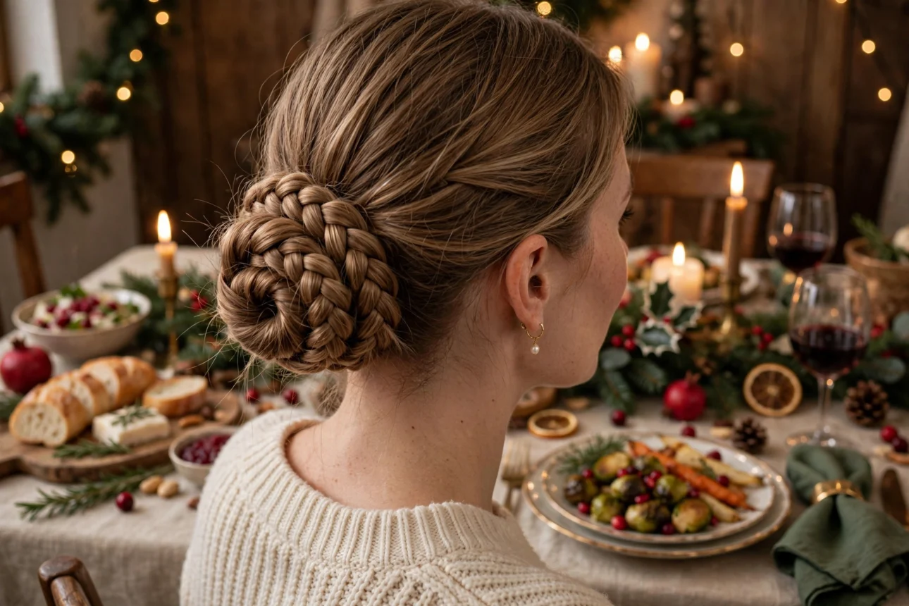 fishtail_braid_bun_holiday_table fishtail braid bun holiday table