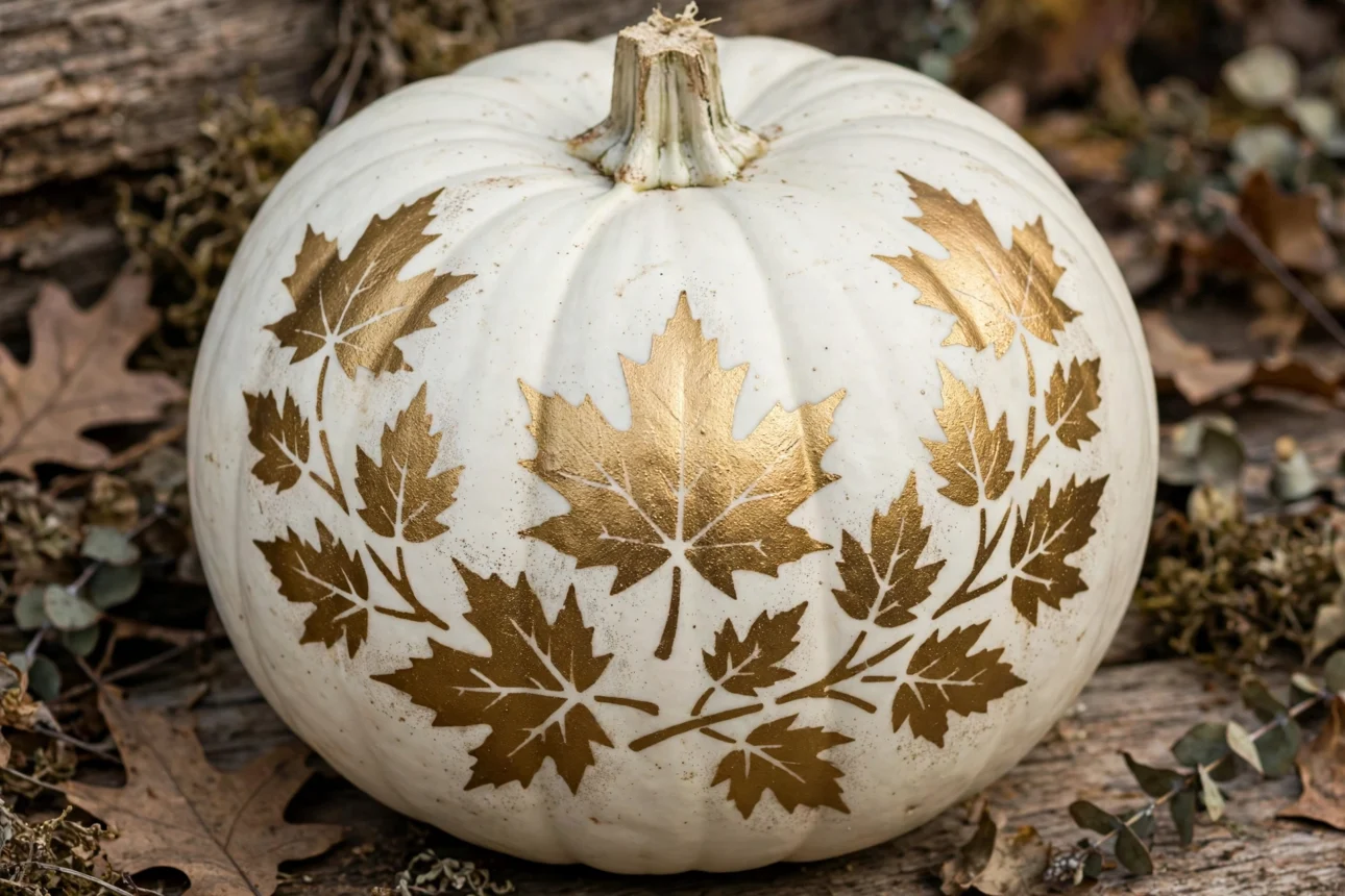 white_pumpkin_gold_leaf_stencil white pumpkin gold leaf stencil