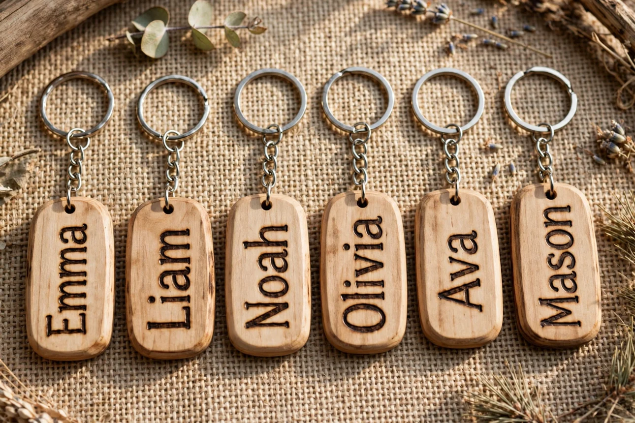 wooden_keychains_flatlay wooden keychains flatlay